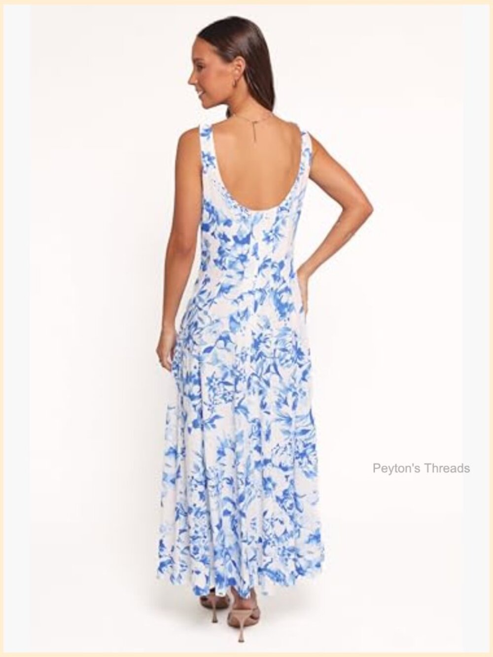 Midi Dress with Square Neck and Floral Pattern, Sleeveless, A-Line, Back Zip - Picture 2 of 3